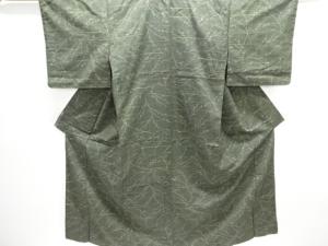 アンティーク　変わり格子に抽象模様織り出し手織り紬単衣着物